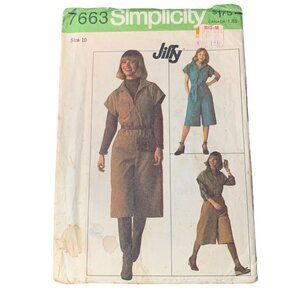 Simplicity 7663 Vintage Sewing Pattern Jiffy Dress Romper Size 10 80s uncut